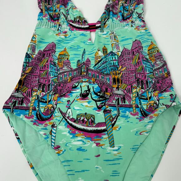 NWT  Zara Gondola Print Swimsuit Aqua One Piece Beach Vacay Cruise Resort Size L - Picture 3 of 11